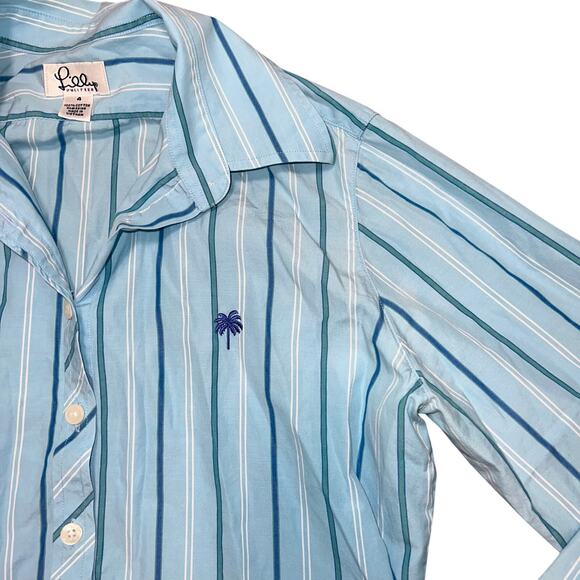 LILLY PULITZER Women's Light Blue Striped Collared Button Down Size 4 - Picture 4 of 8